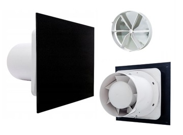 WENTYLATOR ŁAZIENKOWY FI100mm CICHY 26dB PANEL CZARNY POŁYSK + GRATIS ZAWÓR