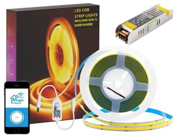 5m taśma COB 2400 Led 45W POMARAŃCZOWA 12V IP20 sterownik WIFI zasilacz