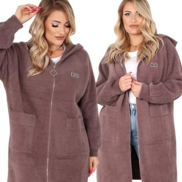 ALPAKA SWETER DŁUGI KAPTUR PLUS SIZE MOKKA 2178