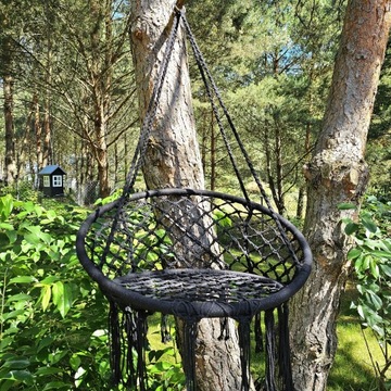 HUŚTAWKA OGRODOWA BOCIANIE GNIAZDO FOTEL WISZĄCY CZARNY BOHO 150 KG