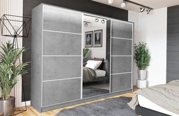 Szara szafa VIP 200 cm z lustrem i szufladami