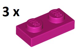 LEGO Magenta Plate 1 x 2 3023 3 szt