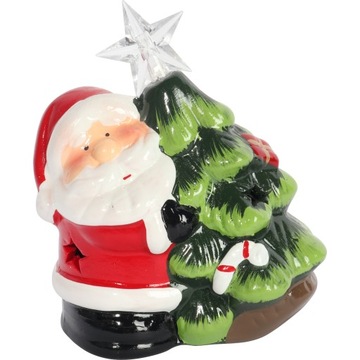 Ozdoba świąteczna ceramiczny MIKOŁAJ z choinką LED