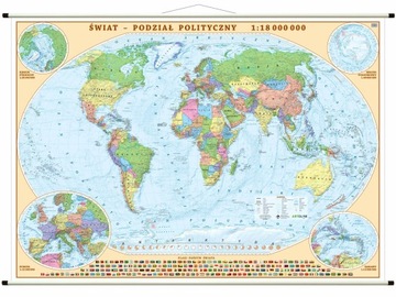 ŚWIAT MAPA POLITYCZNA DUŻA XXL ŚCIENNA Z FLAGAMI