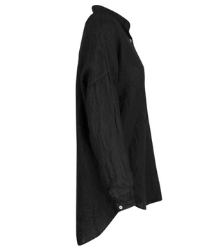Długa lekka luźna koszula lniana dłuższy tył długi rękaw LAILA 2 (Czarny)