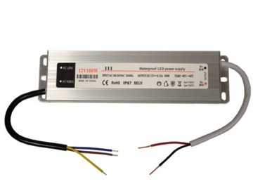 ZASILACZ WODOODPORNY LED 100W 8,3A 12V IP67 ALU