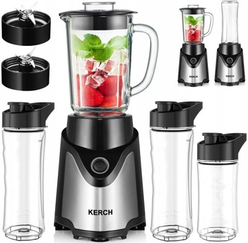 BLENDER KIELICHOWY SZKLANY DO KOKTAJLI KERCH FIT 3BIDONY 900W KRUSZY LÓD