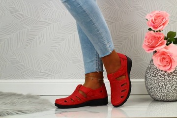 ЖЕНСКИЕ ВЕСЕННИЕ АЖУРНЫЕ ТУФЛИ НА ЛИПУЧКЕ КОЖАНЫЕ НИЗКИЕ