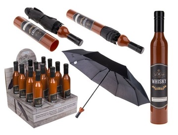 PARASOL - BUTELKA WHISKY - elegancka CZARNA PARASOLKA w etui