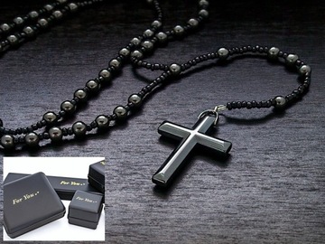 NASZYJNIK RÓŻANIEC Z HEMATYTU / PACIORKI 6mm