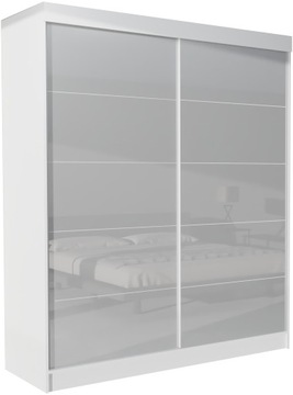 SZAFA PRZESUWNA GARDEROBA - SEOUL 2D 140CM BIAŁA PRZESUWNA LACOBEL SZARY