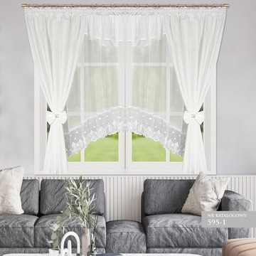 КОМПЛЕКТ ШТОР С ВУАЛЬНОЙ ШТОРОЙ, УКРАШЕННОЙ ГИПЮРНОЙ МАРНИРОВКОЙ 400х160см
