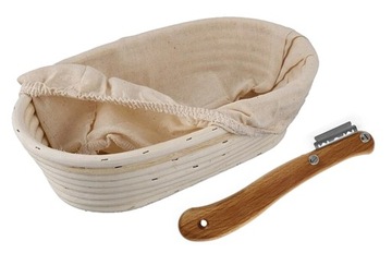 KOSZYK RATTAN FORMA DO WYRASTANIA garowania CHLEBA + Nożyk do zdobienia