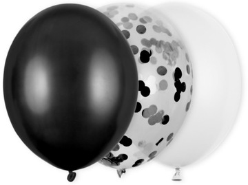 Balony lateksowe z Konfetti Srebrne Czarne 15 szt