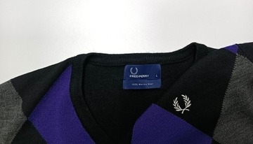 FRED PERRY Elegancki Sweter w Romby 100% WEŁNA MERINO r. L