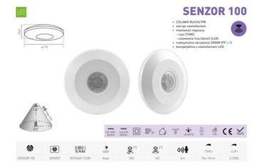 НАВЕРХНОСТНЫЙ PIR ДАТЧИК ДВИЖЕНИЯ IP20 ДАТЧИК 100 2000ВТ