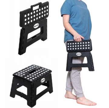 STOŁEK TABORET SKŁADANY ANTYPOŚLIZGOWY 22 cm 150kg CZARNY