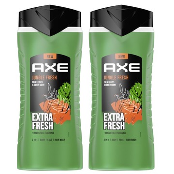 Axe Jungle Fresh męski Żel pod prysznic 2x400 ml Drzewno bursztynowy zapach