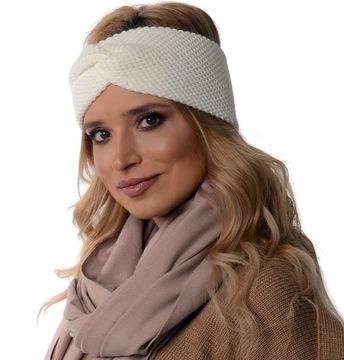 Opaska damska na zimę BOHO węzeł KREM - O3