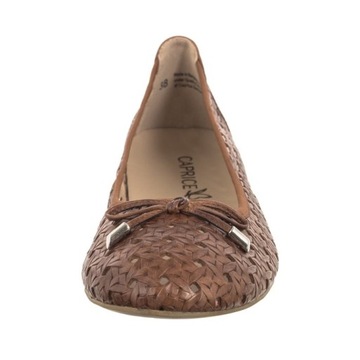 Buty Baleriny Skórzane Damskie Caprice Brązowe 9-22109 Cognac Nappa