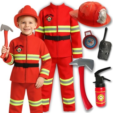 STRÓJ KOSTIUM STRAŻAKA MUNDUR KASK GAŚNICA KOMPAS KRÓTKOFALÓWKA 104 110