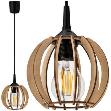 LAMPA WISZĄCA SUFITOWA ŻYRANDOL 100cm 1xE27 KLOSZ Drewniany Kula Mała