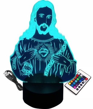 LAMPKA NOCNA 3D LED JEZUS CHRYSTUS SERCE WIARA