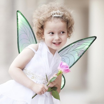 Маскарадный костюм феи с металлическими крыльями эльфа и атласным бантом