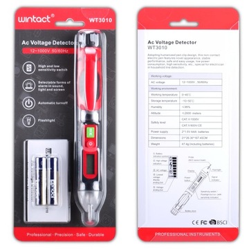 Тестер напряжения Фазовый тестер переменного тока 12-1000 В Бесконтактный светодиодный фонарик ЖК-сигнализация