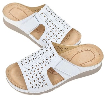 Białe Klapki Odkryte Rzepa Damskie Obuwie roz.39