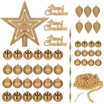 НАБОР РОЖДЕСТВЕНСКИХ ШАРОВ 51ШТ ЗОЛОТЫЕ ШАРЫ С УЗОРОМ