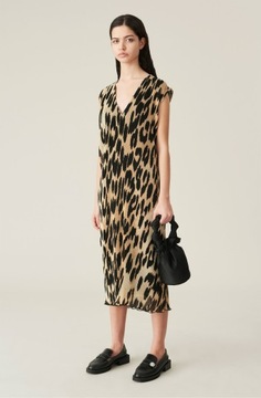 GANNI sukienka 38 M PLEATED DRESS MAXI LEOPARD