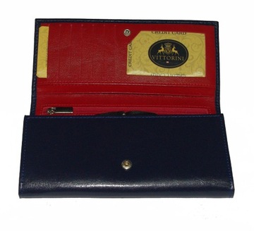 Vittorini damski skórzany portfel granatowy 18,5 x 9,5