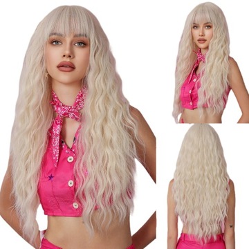 Peruka Blond Długa Włosy Fale Naturalny