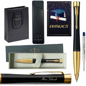 PARKER URBAN DŁUGOPIS CZARNY ZŁOTY GT ETUI PREZENT DLA NAUCZYCIELA GRAWER