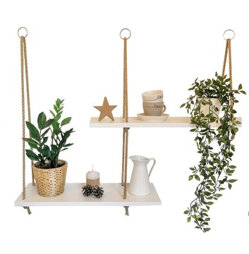 Białe półki na sznurkach linach , styl boho, 80 cm