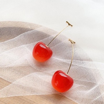 Kolczyki wiszące długie wisienki wiśnie przewlekane owoce czerwone ombre