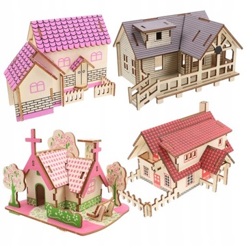 4 szt. Drewniane Puzzle 3D Drewniane rzemiosło