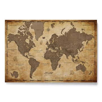 Mapa Korkowa Świata w języku Angielskim Retro Brązowa 120x80cm