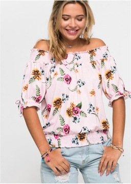 DA58 БЛУЗКА ЖЕНСКАЯ BONPRIX CARMEN FLOWERS 32/34 РОЗОВАЯ