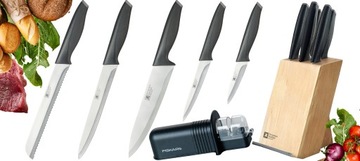НАБОР RICHARDSON ИЗ 5 ОСТРЫХ КУХОННЫХ НОЖЕЙ + ТОЧИЛКА ОТ FISKARS
