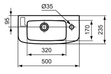 УЗКАЯ НАСТЕННАЯ РАКОВИНА, маленькая, 50x24 см, ПОДВЕСНАЯ