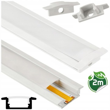Zestaw PROFIL ALUMINIOWY biały wpuszczany slim eko do taśm LED 2m + KLOSZ