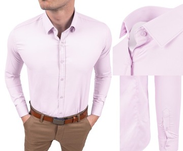 Koszula męska blady róż kołnierz - slim - 3XL