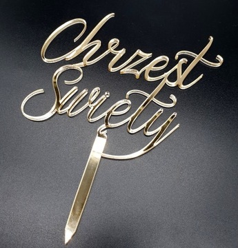 Топпер для торта на Крещение, золото, крестины, золотое зеркало