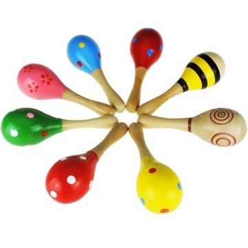 GRZECHOTKA MARAKAS DREWNIANY DLA DZIECI WZORY INSTRUMENT RYTMIKA MARACAS