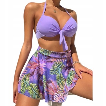STRÓJ KĄPIELOWY BIKINI SPÓDNICZKA KWIATY