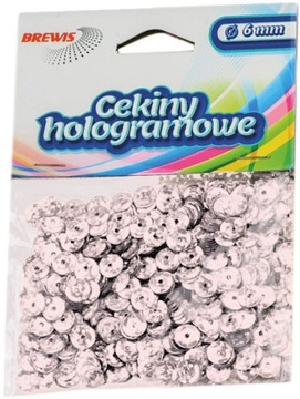 CEKINY HOLOGRAMOWE ozdobne kreatywne 6mm SREBRNE