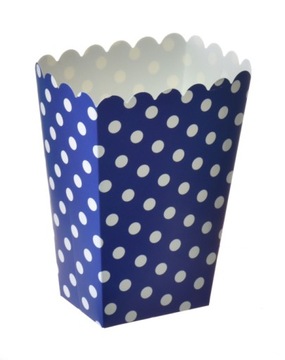 PUDEŁKO POPCORN PAPIEROWE Niebieskie białe grochy 0,8L słodycze 6szt eco