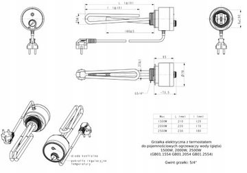 ЭЛЕКТРИЧЕСКИЙ НАГРЕВАТЕЛЬ С ТЕПЛОВЫМ 2000W 5/4'' GB01 ПОГРУЖЕННЫЙ